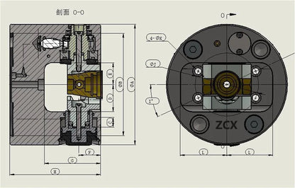 Hydraulic power indexing chuck automatically positioning a cross shaft workpiece