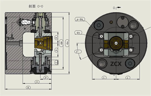 Hydraulic power indexing chuck automatically positioning a cross shaft workpiece
