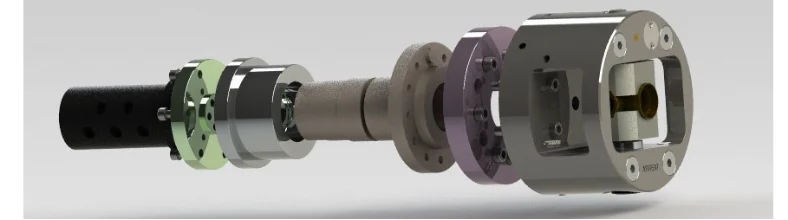 Close-up of hydraulic indexing chuck mechanism for intersecting axes