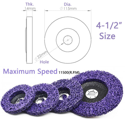 Technical specs for 4-1/2" x 7/8" stripping wheel: 115mm diameter, 22mm arbor hole