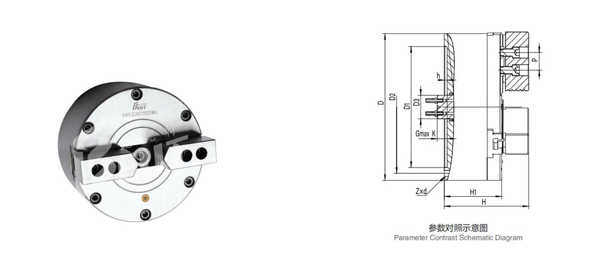 BK320SQ-2 | 320 mm 2-Jaw Solid Pneumatic Chuck dimension drawing