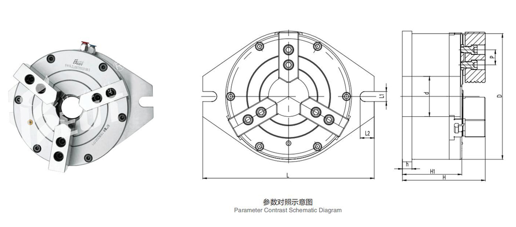 BK320KL | 320 mm 3-Jaw Vertical Through-Hole Pneumatic Chuck dimension drawing