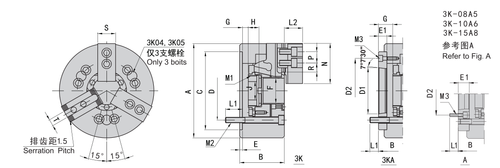 3K-10 A6 | 10 in 3-Jaw Hollow Hydraulic Power Chuck, A6 Mount dimension drawing