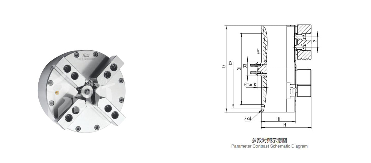 BK400SQ-4 | 400 mm 4-Jaw Solid Pneumatic Chuck dimension drawing