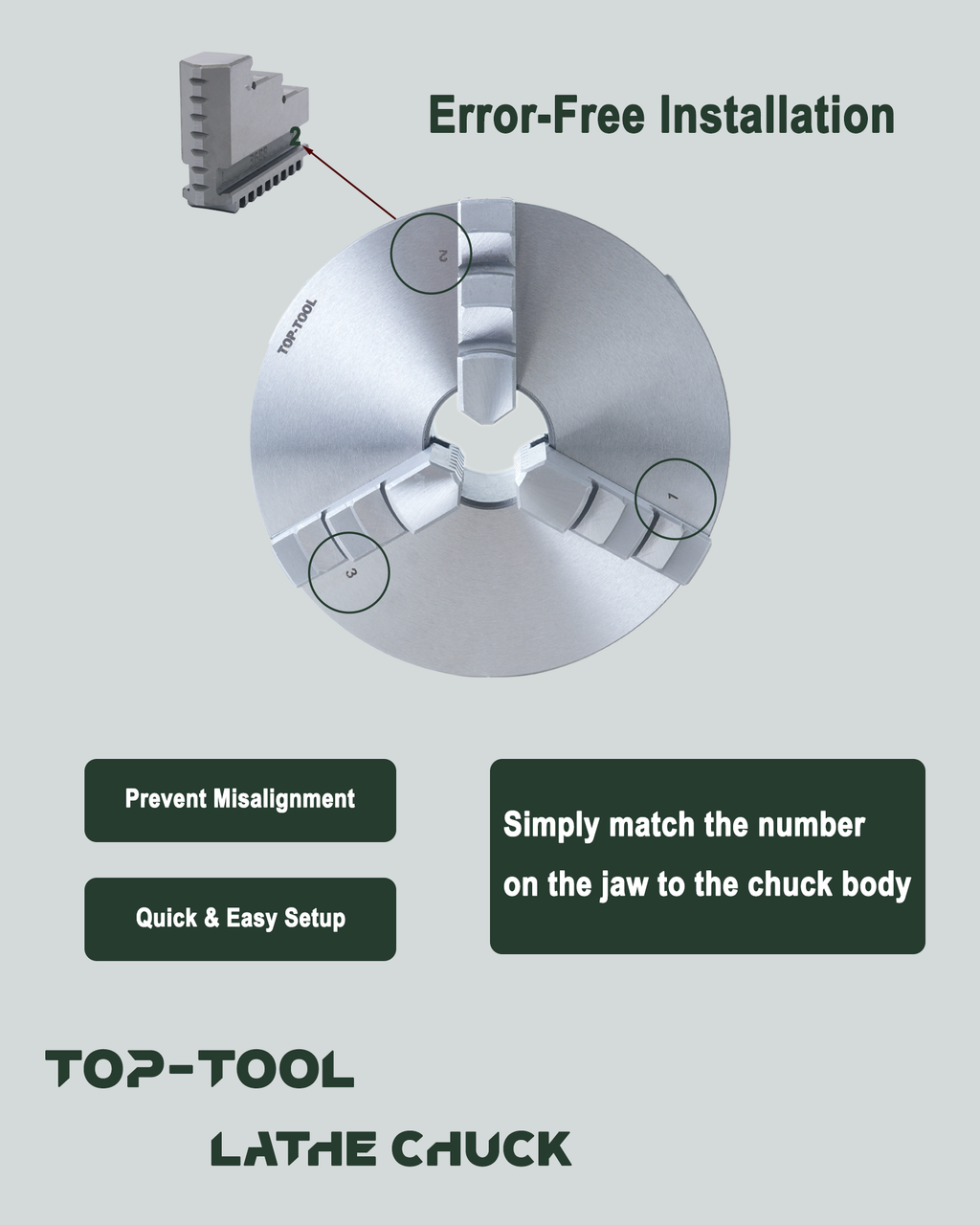 Durable cast iron construction of TOP-TOOL 6-inch lathe chuck