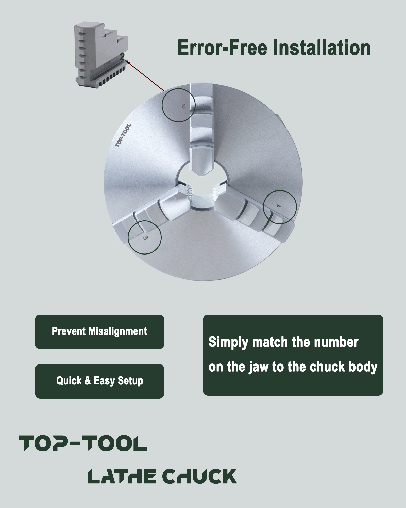 Durable cast iron construction of TOP-TOOL 6-inch lathe chuck