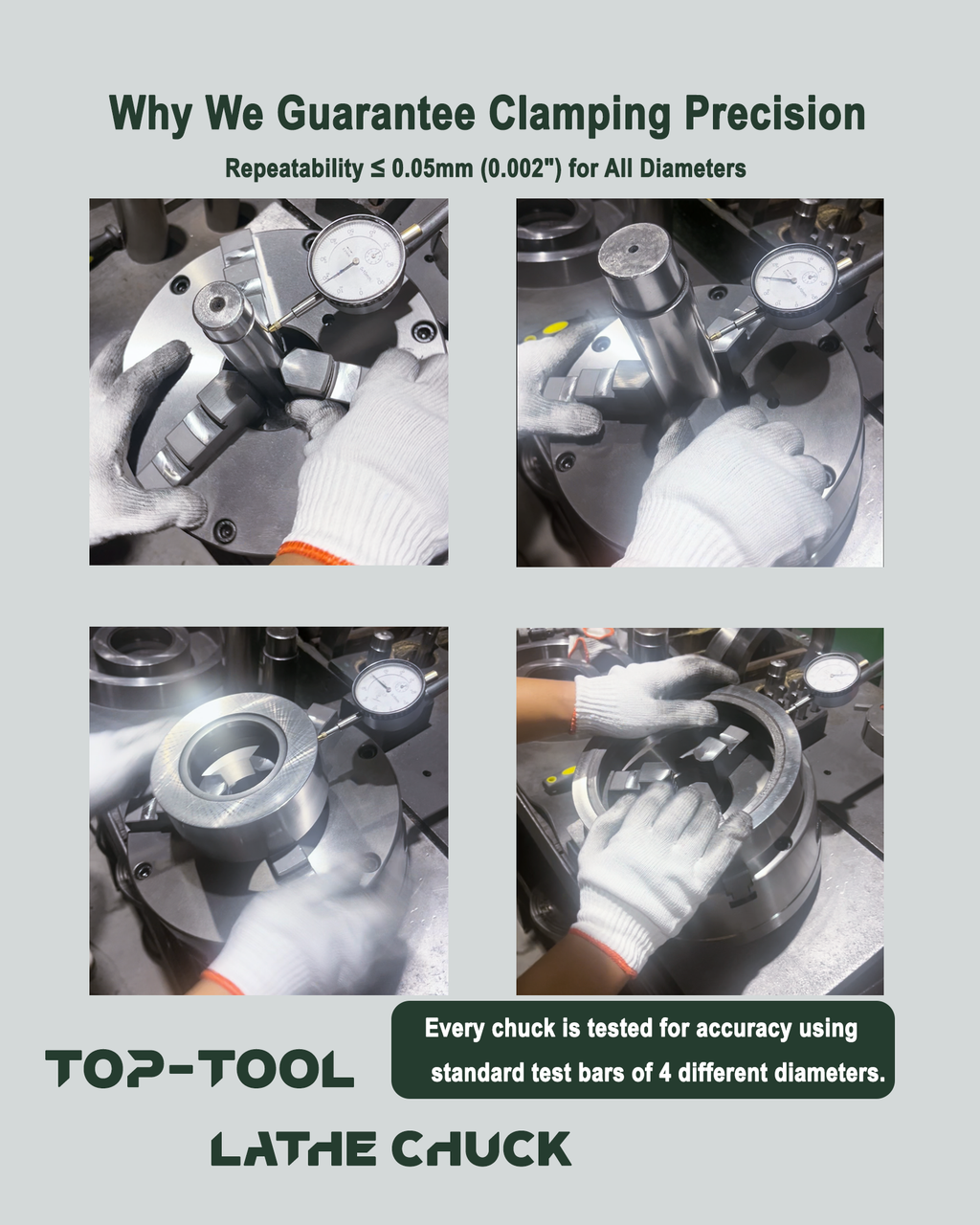 TOP-TOOL Professional 3-Jaw Self-Centering Lathe Chuck, 200mm / 8-Inch, Clamping Range 4–200 mm (0.16–7.87 in), Solid One-Piece Jaws, Outside Jaws Mounted + Inside Jaw Set, T-Key, Plain Back