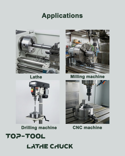 Components of TOP-TOOL Lathe Chuck: Body, Internal Jaws, External Jaws, T-Key