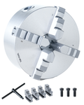 TOP-TOOL Professional 4-Jaw Self-Centering Lathe Chuck, 200mm / 8-Inch, Clamping Range 4–200 mm (0.16–7.87 in), Solid One-Piece Jaws, Outside Jaws Mounted + Inside Jaw Set, T-Key, Plain Back