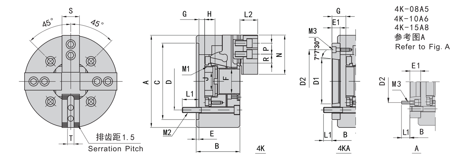 4K-10 A6 | 10 in 4-Jaw Hollow Hydraulic Power Chuck, A6 Mount dimension drawing