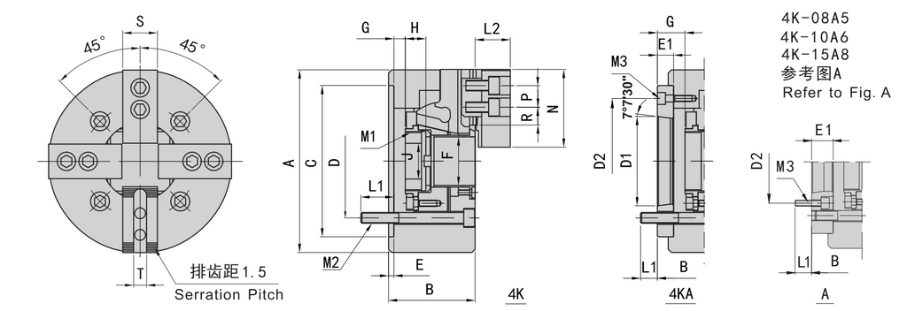 4K-18 A11 | 18 in 4-Jaw Hollow Hydraulic Power Chuck, A11 Mount dimension drawing