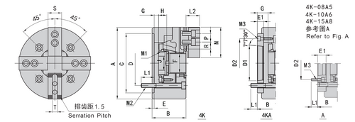 4K-18 A11 | 18 in 4-Jaw Hollow Hydraulic Power Chuck, A11 Mount dimension drawing