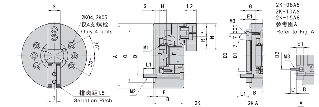 2K-18 A11 | 18 in 2-Jaw Hollow Hydraulic Power Chuck, A11 Mount dimension drawing