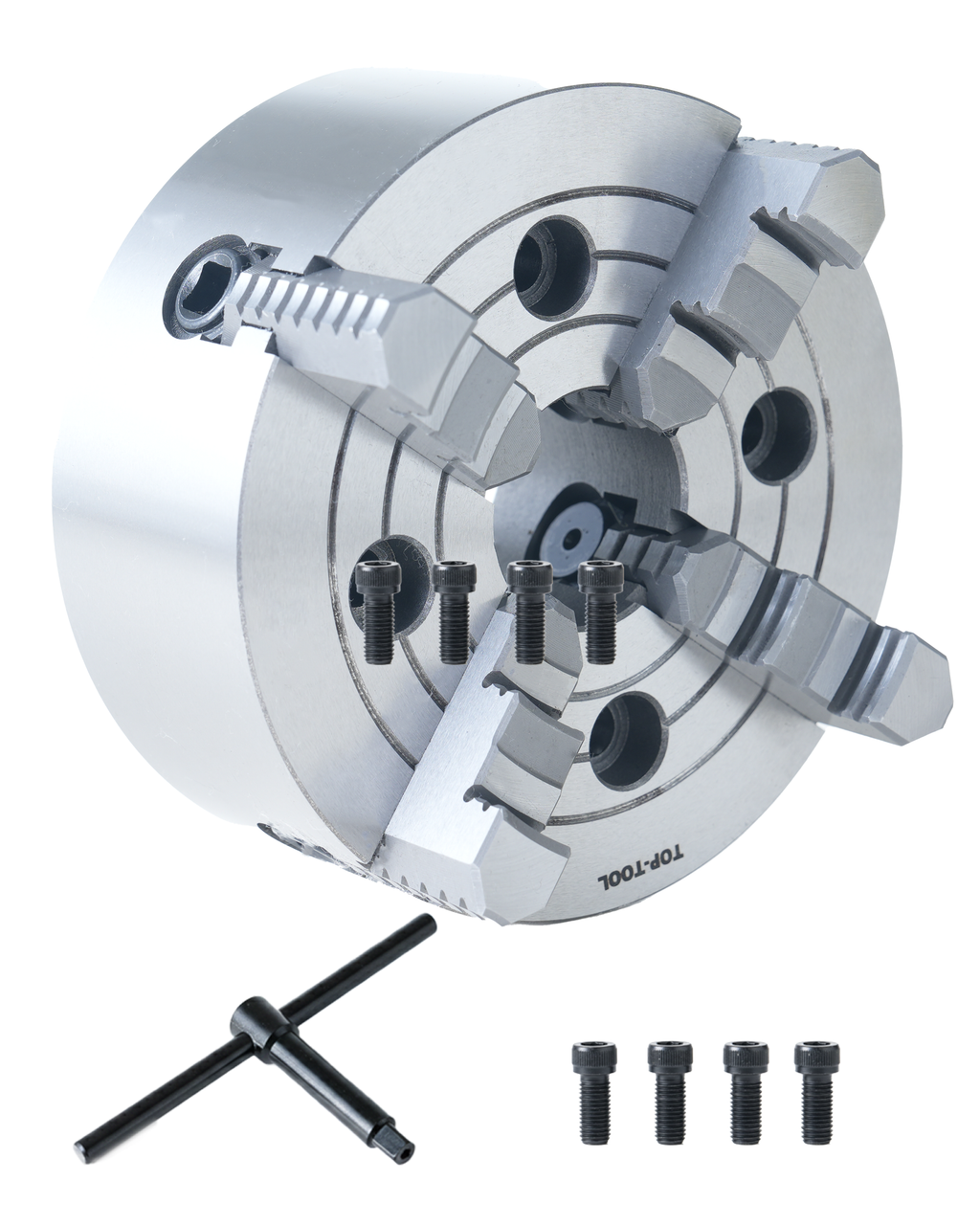 TOP-TOOL 320mm / 12-Inch 4-Jaw Independent Lathe Chuck, Plain Back, Clamping Range 20–320 mm (0.79–12.60 in), T-Key