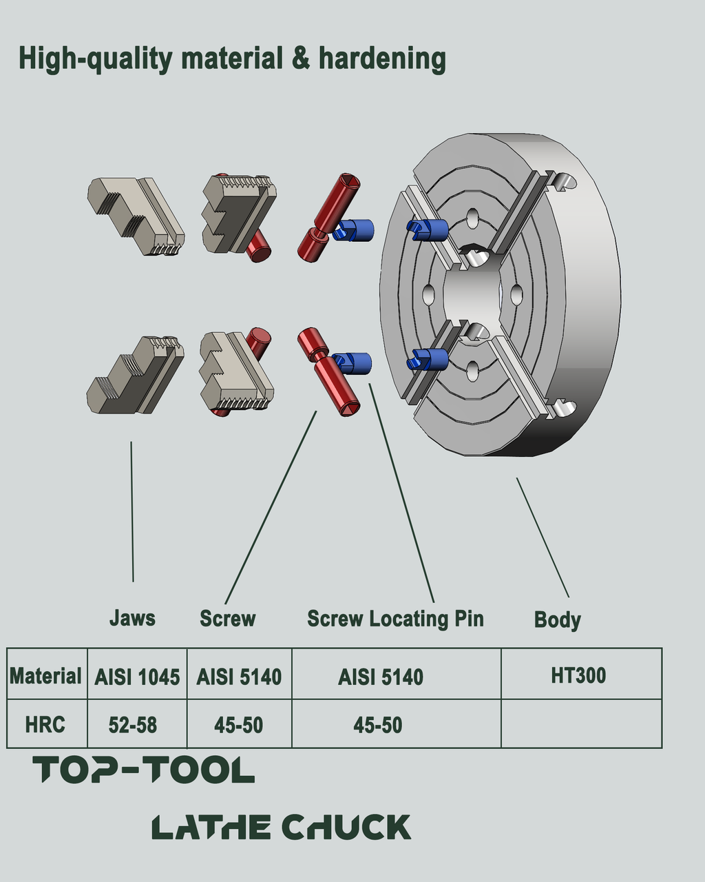 TOP-TOOL 400mm / 16-Inch 4-Jaw Independent Lathe Chuck, Plain Back, Clamping Range 25–400 mm (0.98–15.75 in), T-Key