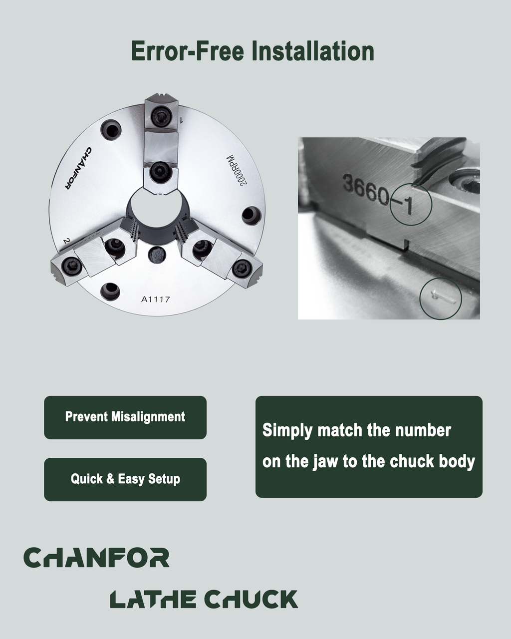 CHANFOR SK-06 6 in 3 Jaw Lathe Chuck, JIS Standard Self-Centering Manual Scroll Chuck, Front Mounting Bolt Design, <=0.03 mm Repeatability,2000 RPM for CNC Lathe & 4th Axis