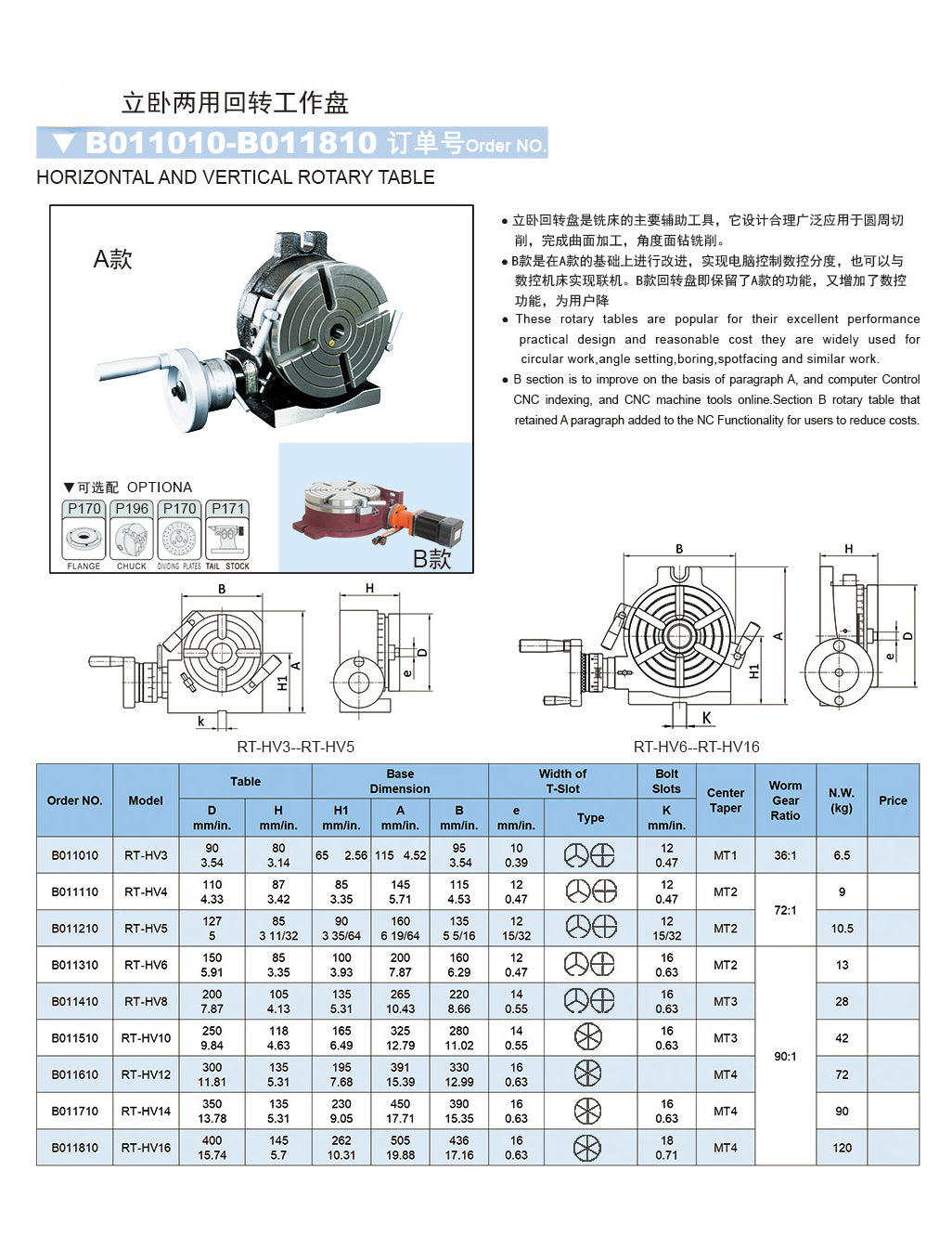 RT-HV4 horizontal and vertical rotary table for milling indexing setup