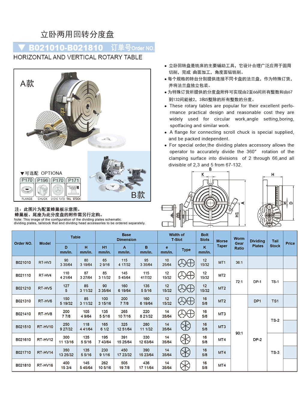 RT-HV5 horizontal and vertical rotary table for milling indexing setup