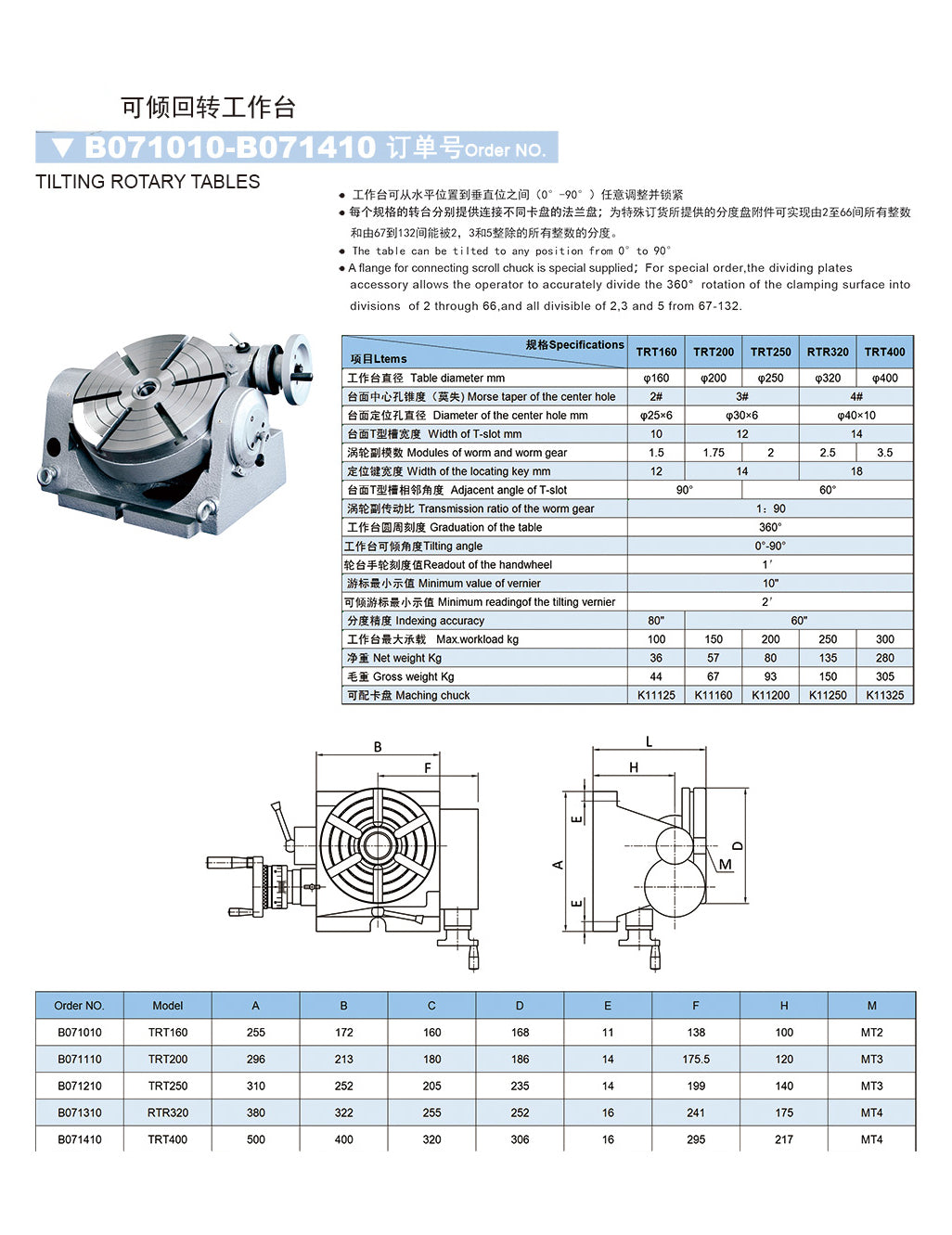RTR320 tilting rotary table for milling indexing setup