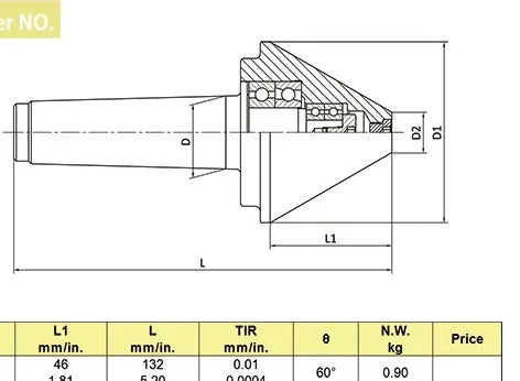 SXx168-MT.5 Bull Nose Center for lathe turning support