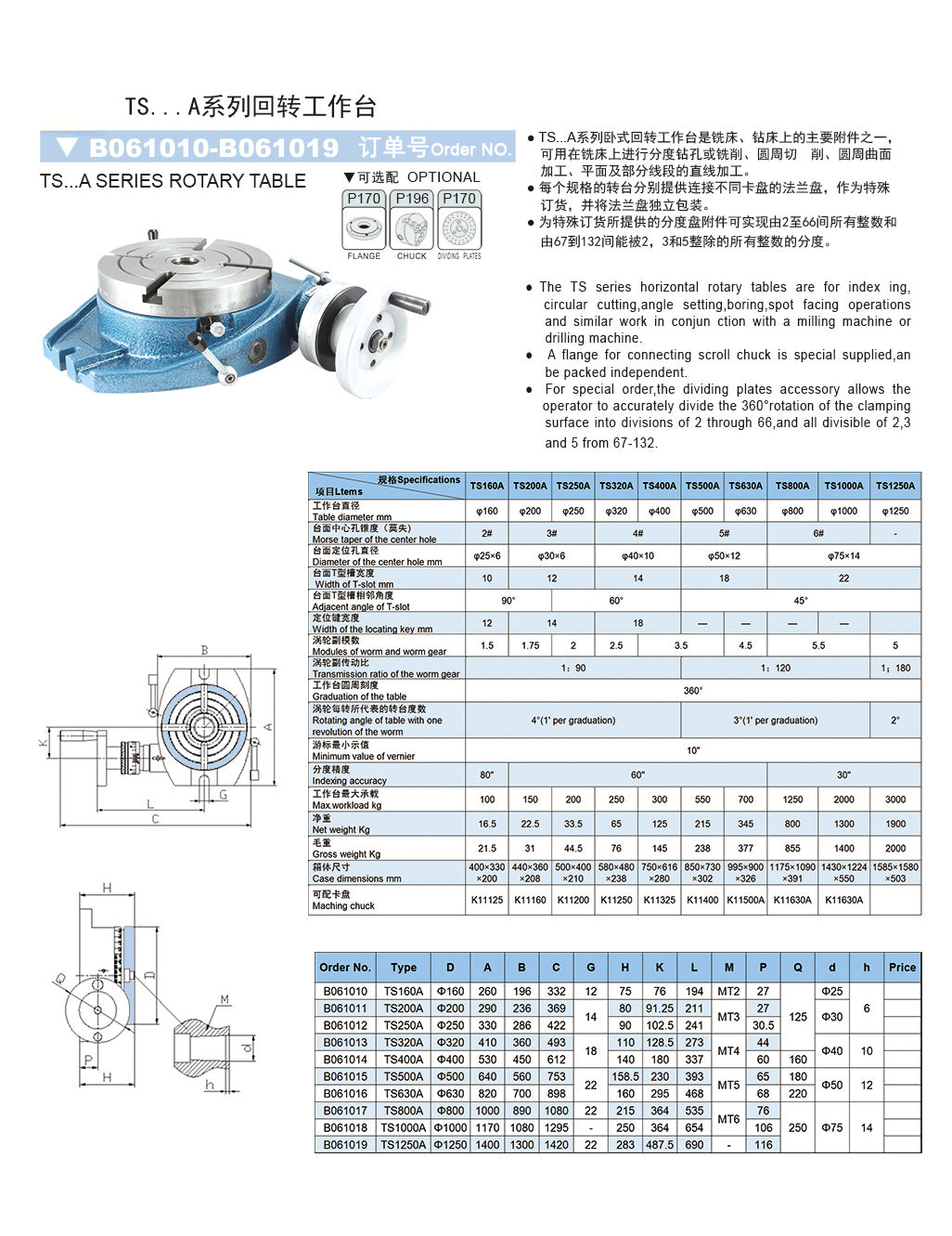 TS500A TS-A Series rotary table for milling indexing setup